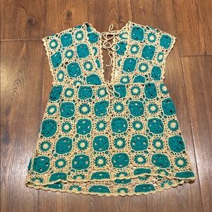 Flying Tomato Teal and Beige Crochet Swim Coverup